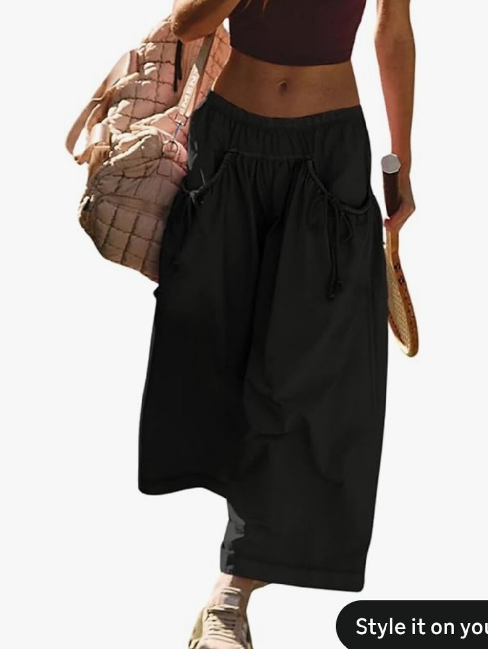 NWT Summer Tie Front Wide Leg Pants Casual Loose Elastic Waist Baggy Pants